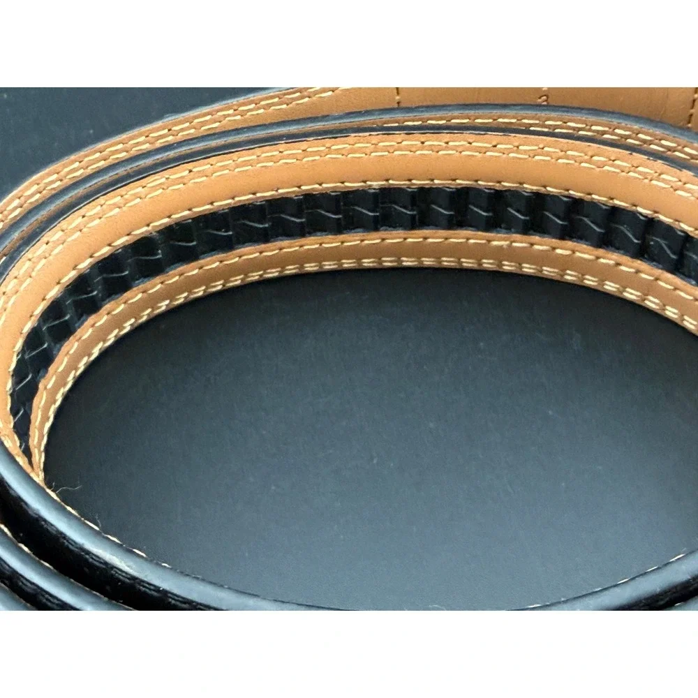 Comfort Click Mens Ratchet Belt Black Leather Gunmetal Buckle Adjustable 45 inch